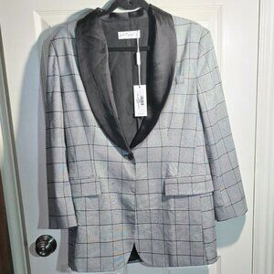 Women's, Two-Toned, Boyfriend Blazer, Black Plaid, Long Sleeve, L